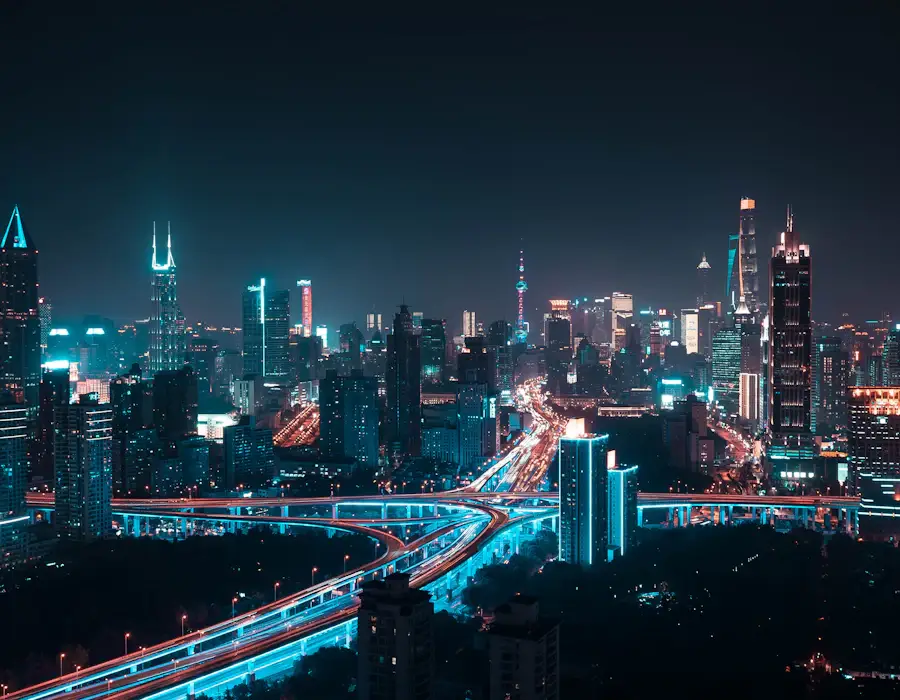 Illuminated city skyline at night symbolising connected external assets